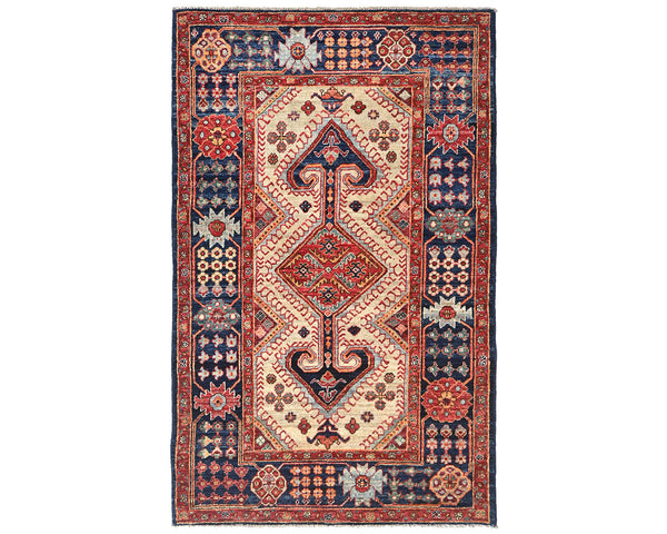 3x5 Beige Blue Aryana Afghan Hand Knotted Veg Dye Wool Area Rug